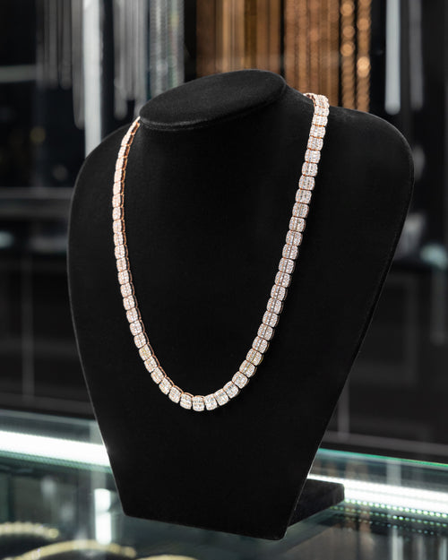 10k Rose Gold Baguette & Round Diamond Necklace at Lucid Diamond Co.