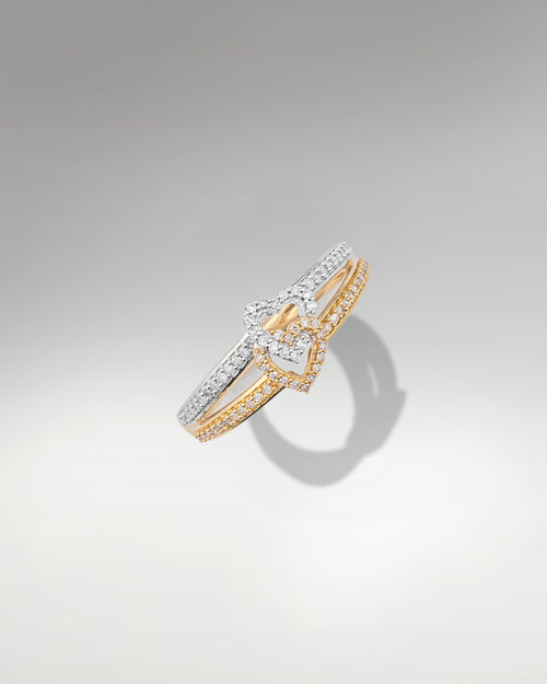 10k Two Tone Double Heart Diamond Ring at Lucid Diamond Co. Jewelry