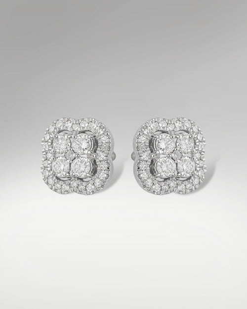 10k White Gold Clover Style Diamond Stud Earrings at Lucid Diamond Co. Dallas Fine Jewelry