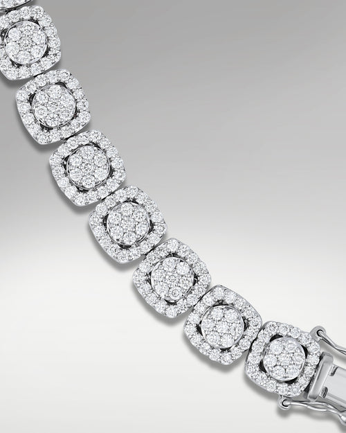 White Gold Diamond Cluster Cushion-Shaped Halo Bracelet | Lucid Diamond Co Dallas, TX