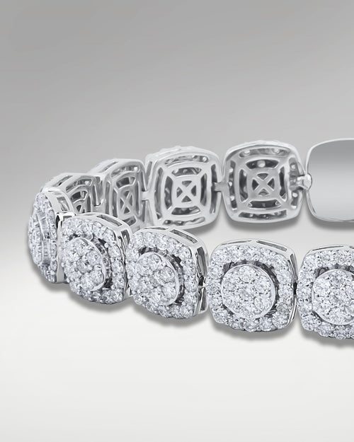 White Gold Diamond Cluster Cushion-Shaped Halo Bracelet | Lucid Diamond Co Dallas, TX
