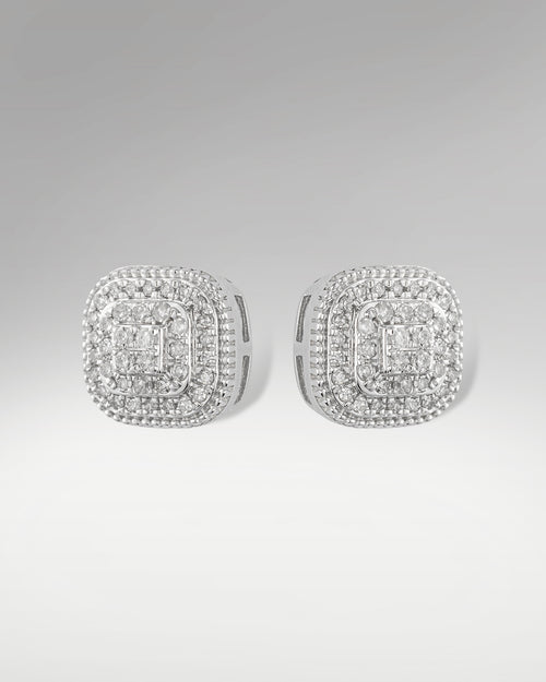 10kt White Gold Diamond Cluster Cushion Shape Studs at Lucid Diamond Co. Dallas
