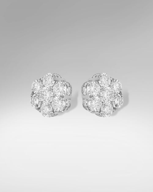 10kt White Gold Diamond Flower Cluster Stud Earrings at Lucid Diamond Co. Dallas