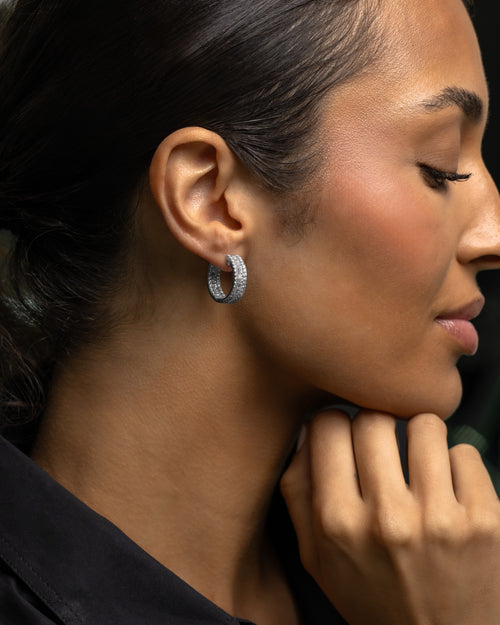 10k White Gold Diamond Hoop Earrings at Lucid Diamond Co.