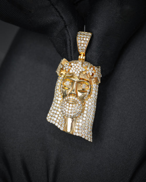 10k Yellow Gold Jesus Head Pendant at Lucid Diamond Co.