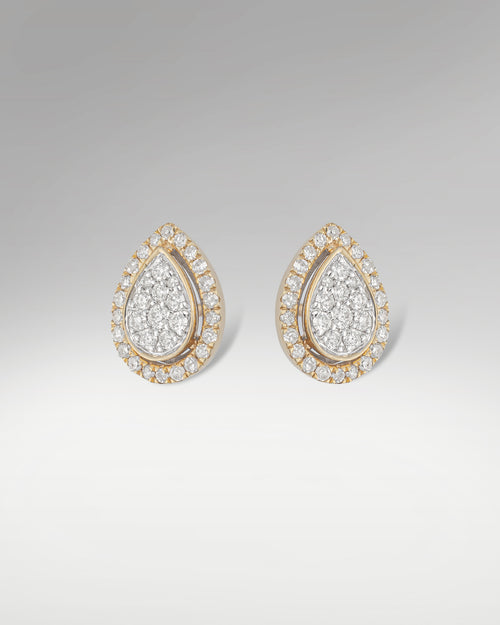 10k Yellow and White Gold Pear Shape Diamond Studs at Lucid Diamond Co. Dallas