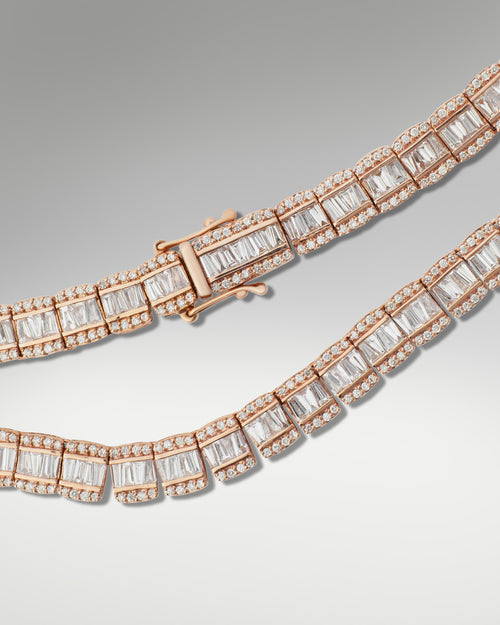 14k Rose Gold Baguette & Round Diamond Necklace at Lucid Diamond Co.