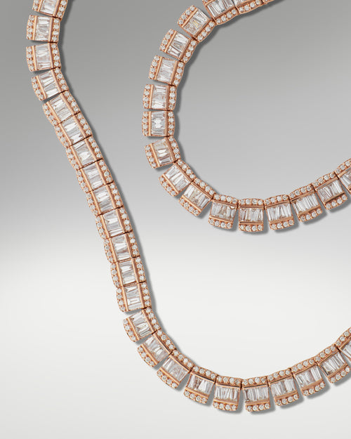 14k Rose Gold Baguette & Round Diamond Necklace at Lucid Diamond Co.