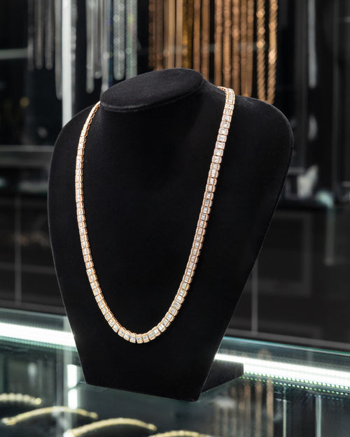 14k Rose Gold Baguette & Round Diamond Necklace at Lucid Diamond Co.