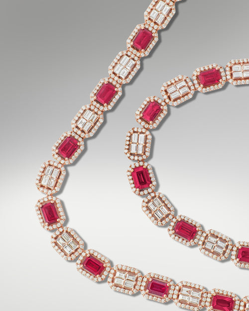 14k Rose Gold Baguette & Round Diamond Ruby Necklace at Lucid Diamond Co.