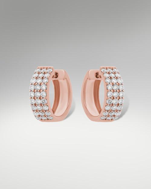 14k Rose Gold Diamond Hoop Huggie Earrings at Lucid Diamond Co.