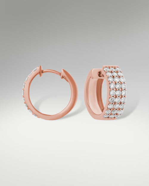 14k Rose Gold Diamond Hoop Huggie Earrings at Lucid Diamond Co.