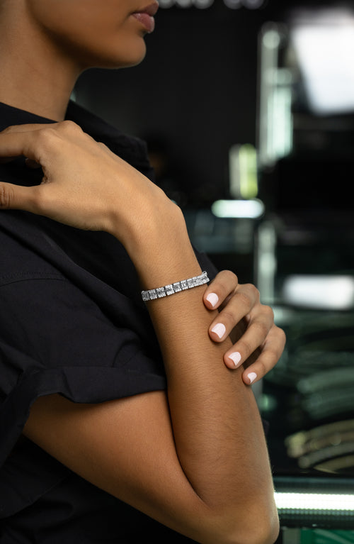 White Gold Baguette & Round Diamond Track Bracelet | Lucid Diamond Co Dallas, Texas