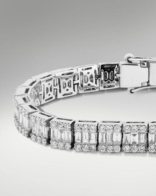 White Gold Baguette & Round Diamond Track Bracelet | Lucid Diamond Co Dallas, Texas