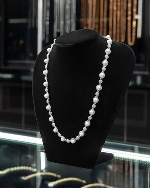 14k White Gold Diamond & Pearl Necklace at Lucid Diamond Co.