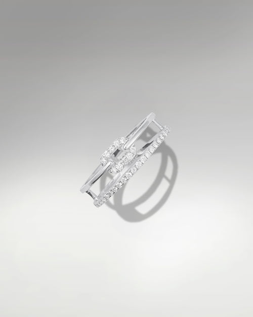 14k White Gold Double Band Diamond Ring at Lucid Diamond Co. Jewelry