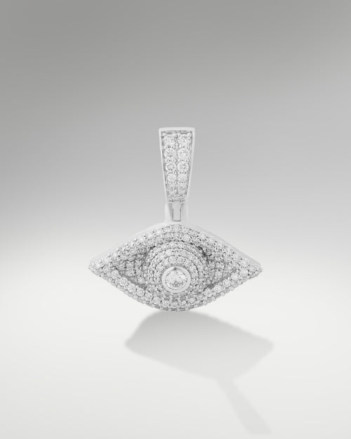 14k White Gold Evil Eye Solitaire Pendant at Lucid Diamond Co.