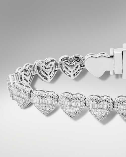 White Gold Heart-Shaped Diamond Bracelet | Lucid Diamond Co DFW, Texas