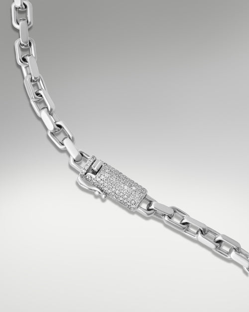14k White Gold Hermes Link Chain with Diamond Clasp at Lucid Diamond Co.