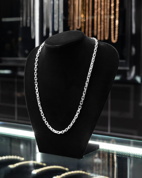 14k White Gold Hermes Link Chain with Diamond Clasp at Lucid Diamond Co.