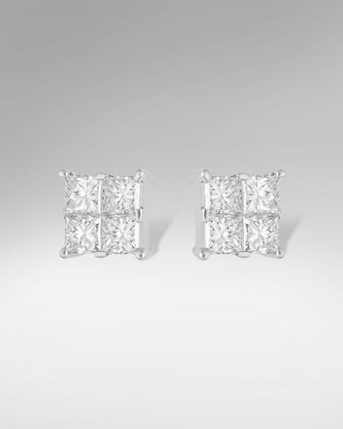 14k White Gold Princess Cut Diamond Stud Earrings at Lucid Diamond Co. Dallas Fine Jewelry