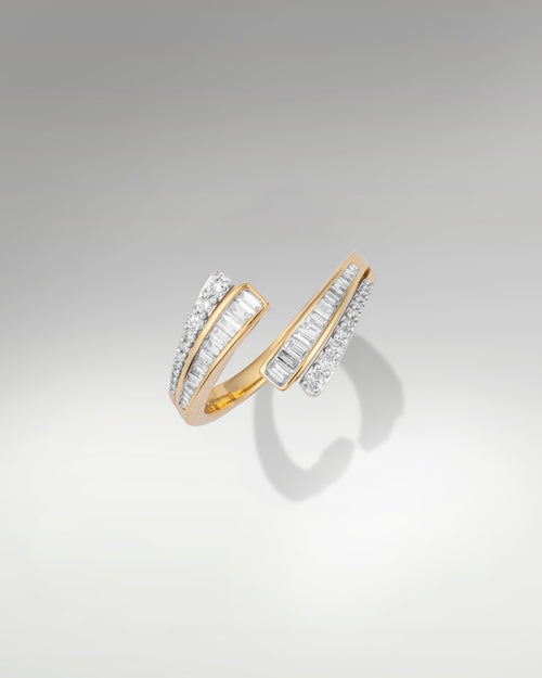 14k Yellow Gold Baguette and Round Diamond Ring at Lucid Diamond co. Jewelry