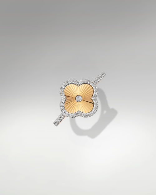 14k Yellow Gold Clover Style Diamond Ring at Lucid Diamond Co. Jewelry
