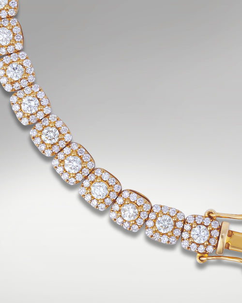 Yellow Gold Cushion-Shaped Halo Diamond Bracelet | Lucid Diamond Co Dallas, TX
