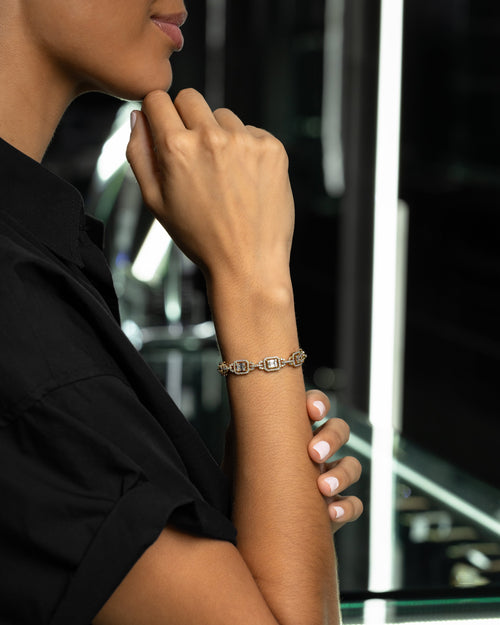 14k Yellow Gold Fancy Link Diamond Bracelet at Lucid Diamond Co. Jewelry