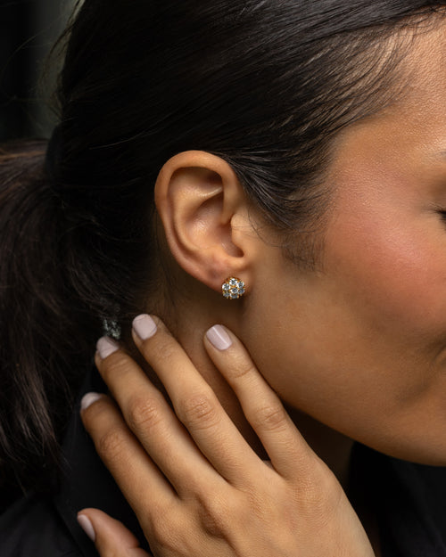 14k Yellow Gold Flower Cluster Studs at Lucid Diamond Co.