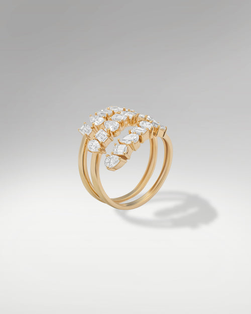 Triple Wraparound Yellow Gold Mixed Shape Diamond Ring | Lucid Diamond Co Dallas, Texas