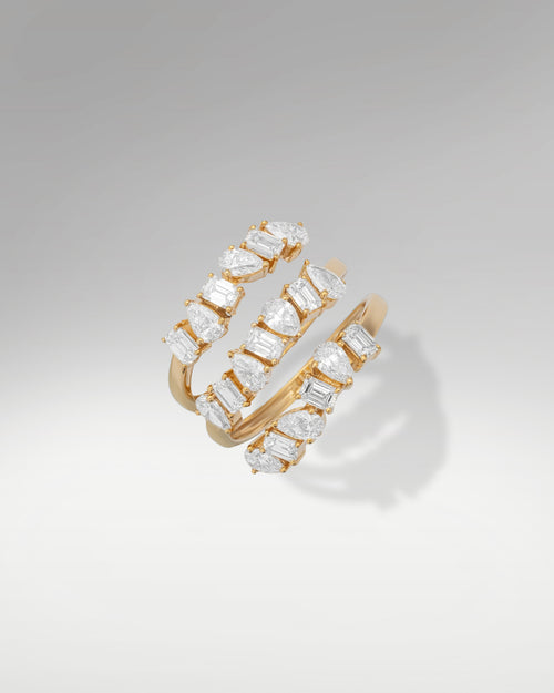Triple Wraparound Yellow Gold Mixed Shape Diamond Ring | Lucid Diamond Co Dallas, Texas