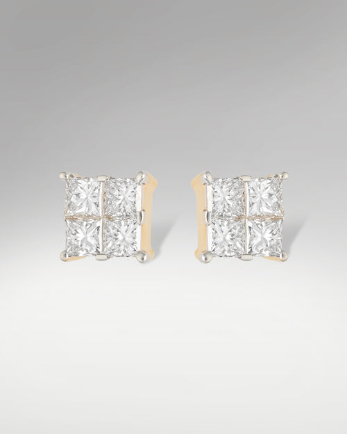 14k Yellow Gold Princess Cut Diamond Square Earrings at Lucid Diamond Co. | Fine Jewelry