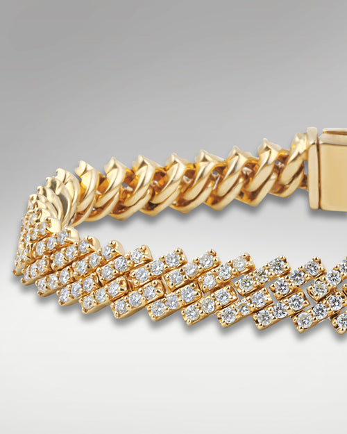 Yellow Gold Straight Edge Diamond Cuban Link Bracelet | Lucid Diamond Co Dallas, Tx
