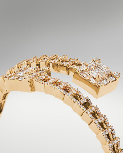 14k Yellow Gold Women's Fancy Open Diamond Bangle at Lucid Diamond Co. Jewelry