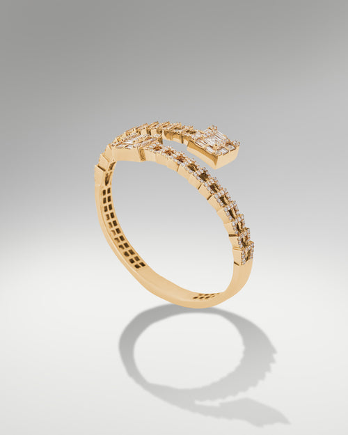 14k Yellow Gold Women's Fancy Open Diamond Bangle at Lucid Diamond Co. Jewelry