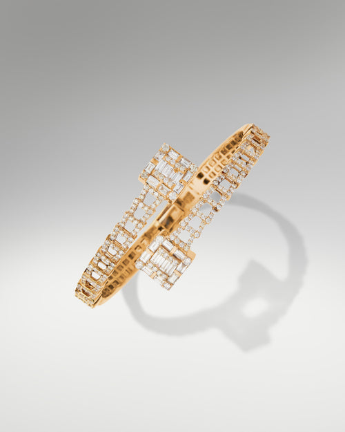 14k Yellow Gold Women's Fancy Open Diamond Bangle at Lucid Diamond Co. in Dallas