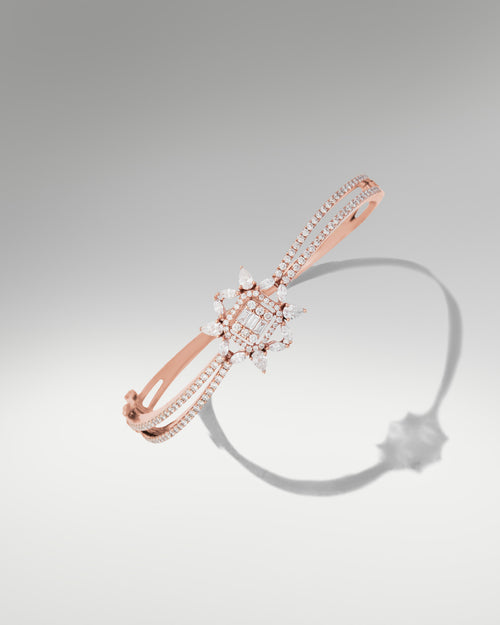 18k Rose Gold Women's Fancy Floral Style Diamond Bangle at Lucid Diamond Co