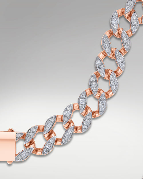 18k Rose Gold Leaf Cuban Diamond Bracelet | Lucid Diamond Co Dallas, Texas