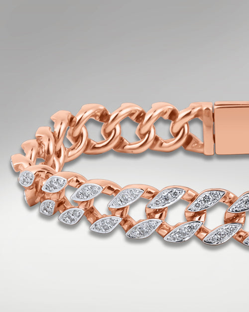18k Rose Gold Leaf Cuban Diamond Bracelet | Lucid Diamond Co Dallas, Texas