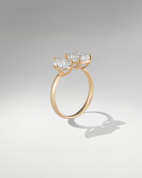 18k Yellow Gold Toi y Moi Pear and Emerald Diamond Engagement Ring at Lucid Diamond Co.