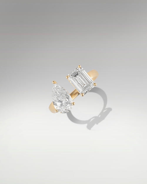 18k Yellow Gold Toi y Moi Pear and Emerald Diamond Engagement Ring at Lucid Diamond Co.