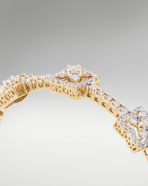 18k Yellow Gold Women's Fancy Flower Diamond Bangle at Lucid Diamond Co. in Dallas