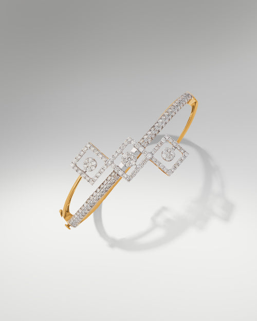 18k Yellow Gold Women's Fancy Art Deco Diamond Bangle at Lucid Diamond Co | Fine Jewelry