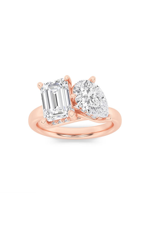 3CTW Emerald Shaped Lab Grown Diamond (F/VS) Toi et Moi Engagement Ring in 14K Gold
