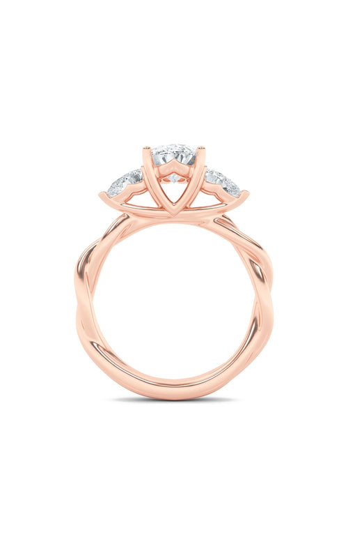 2CTW Oval Shaped Lab Grown Diamond (F/VS) Three Stone Twisted Band Engagement Ring in 14K Gold