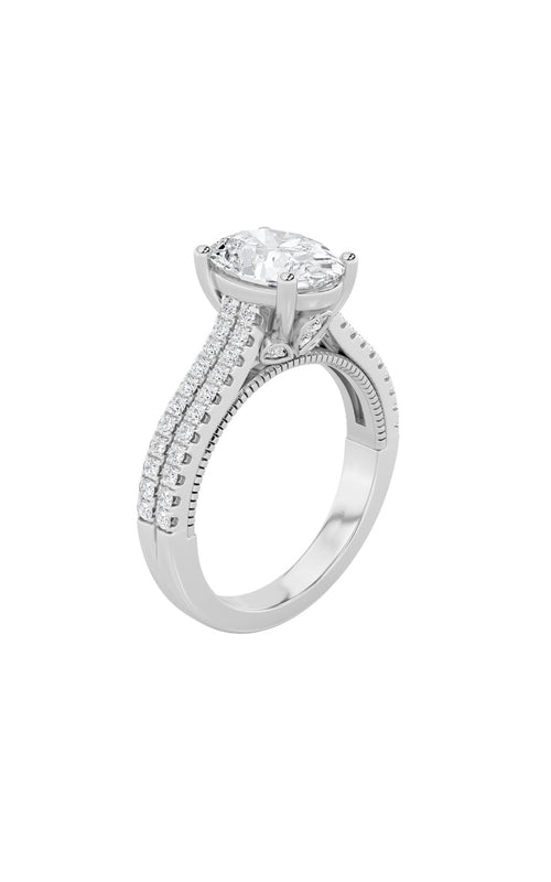 2CTW Oval Shaped Lab Grown Diamond (F/VS) Two Row Fancy Accented Engagement Ring in 14K Gold