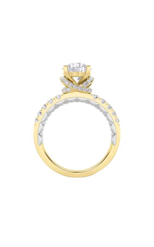2CTW Round Shaped Lab Grown Diamond (F/VS) Two Tone Accented Fancy Engagement Ring in 14K Gold