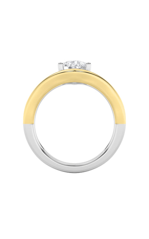 2CTW Pear Shaped Lab Grown Diamond (F/VS) Two Tone Wave Inspired Engagement Ring in 14K Gold