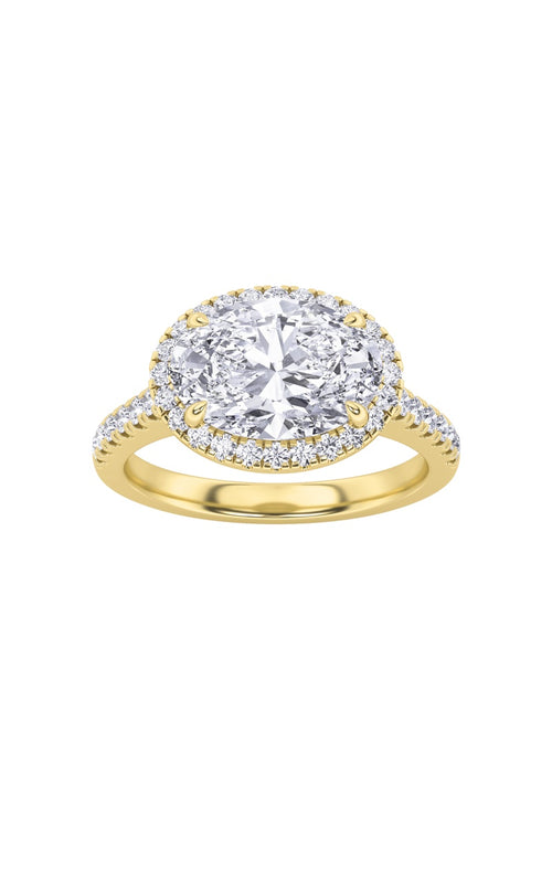 2CTW Oval Shaped Lab Grown Diamond (F/VS) East West Accented Solitaire Ring in 14K Gold